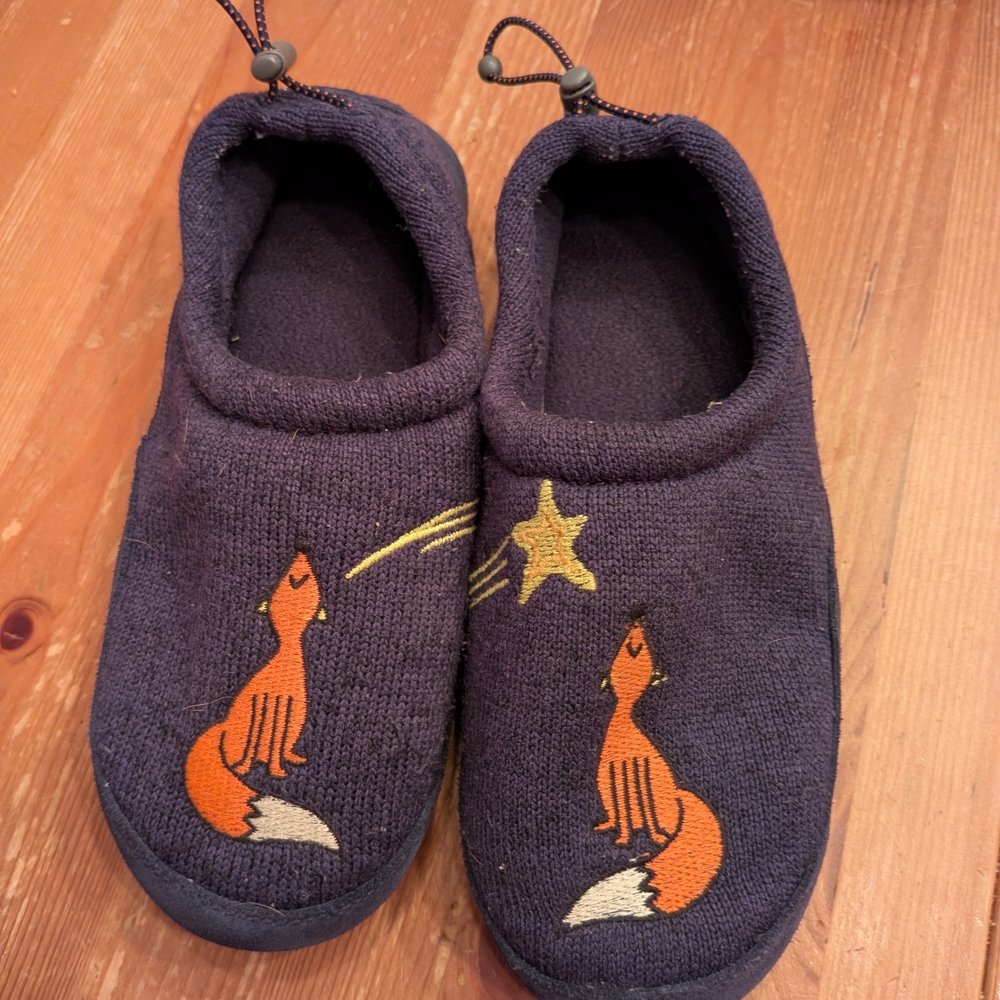 L.L. Bean Charming Fox and Star Navy Slippers Kids Size 3-4